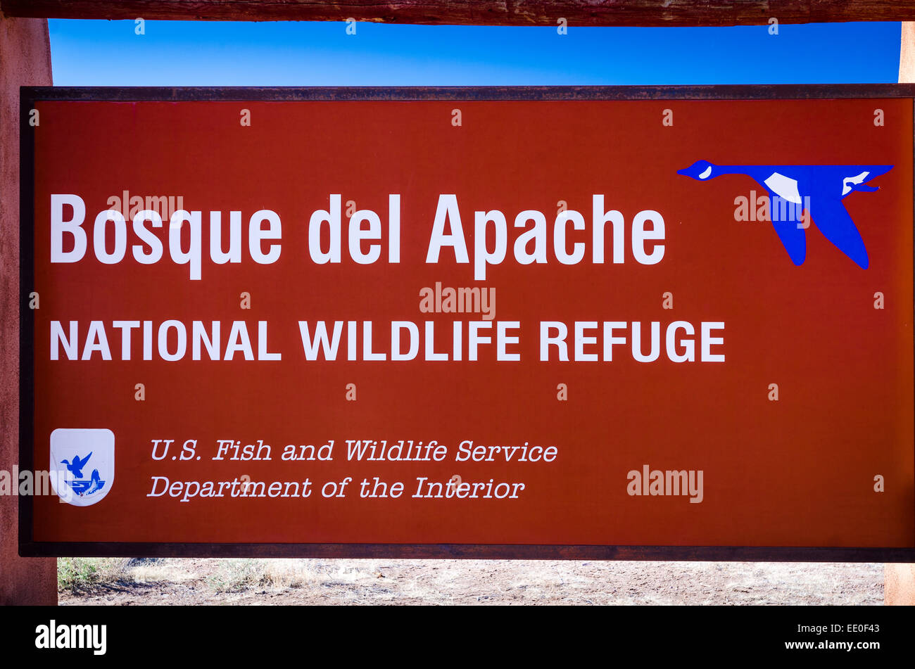 Entrance sign at Bosque del Apache National Wildlife Refuge, New Mexico USA Stock Photo