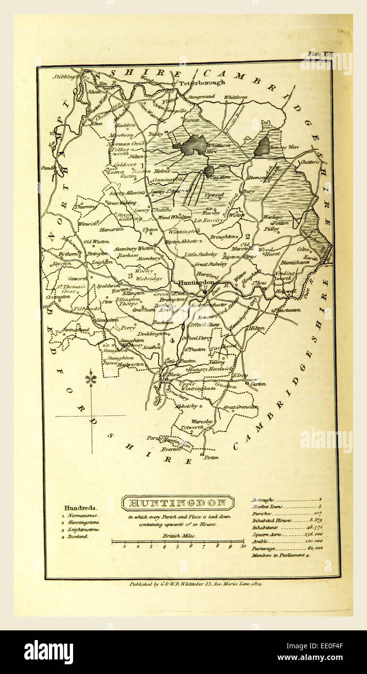 Huntingdon map, A Topographical Dictionary of the United Kingdom, UK ...