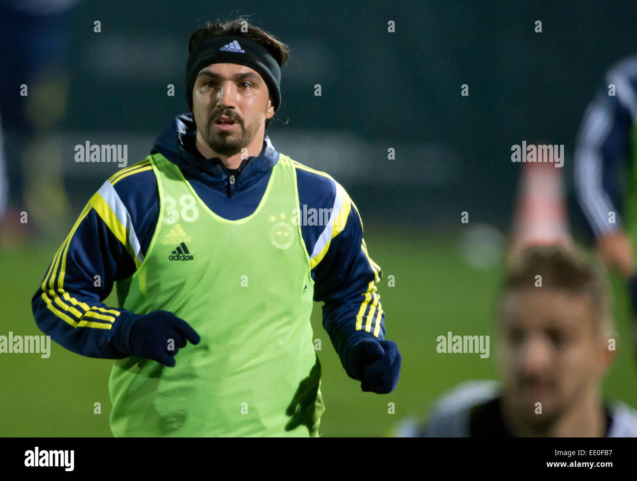 Belek, Turkey. 11th Jan, 2015. Fenerbahce Istanbul's soccer player Mehmet Topuz in action during a training session in Belek, Turkey, 11 January 2015. Fenerbahce stays in Belek to prepare for the second half of the Super Lig season. Photo: Soeren Stache/dpa/Alamy Live News Stock Photo