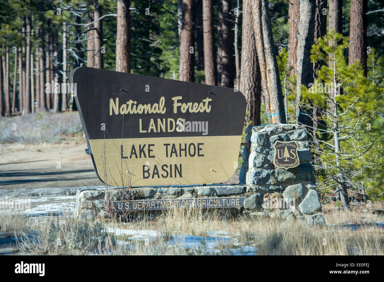 USA California CA Lake Tahoe Basin National Forest Lands U. S. Department of Agriculture sign Stock Photo