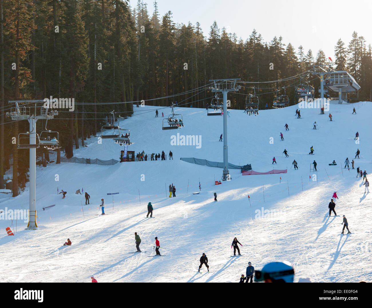 USA, California CA Lake Tahoe Winter Skiing snow boarding at Sierra at Tahoe resort Stock Photo