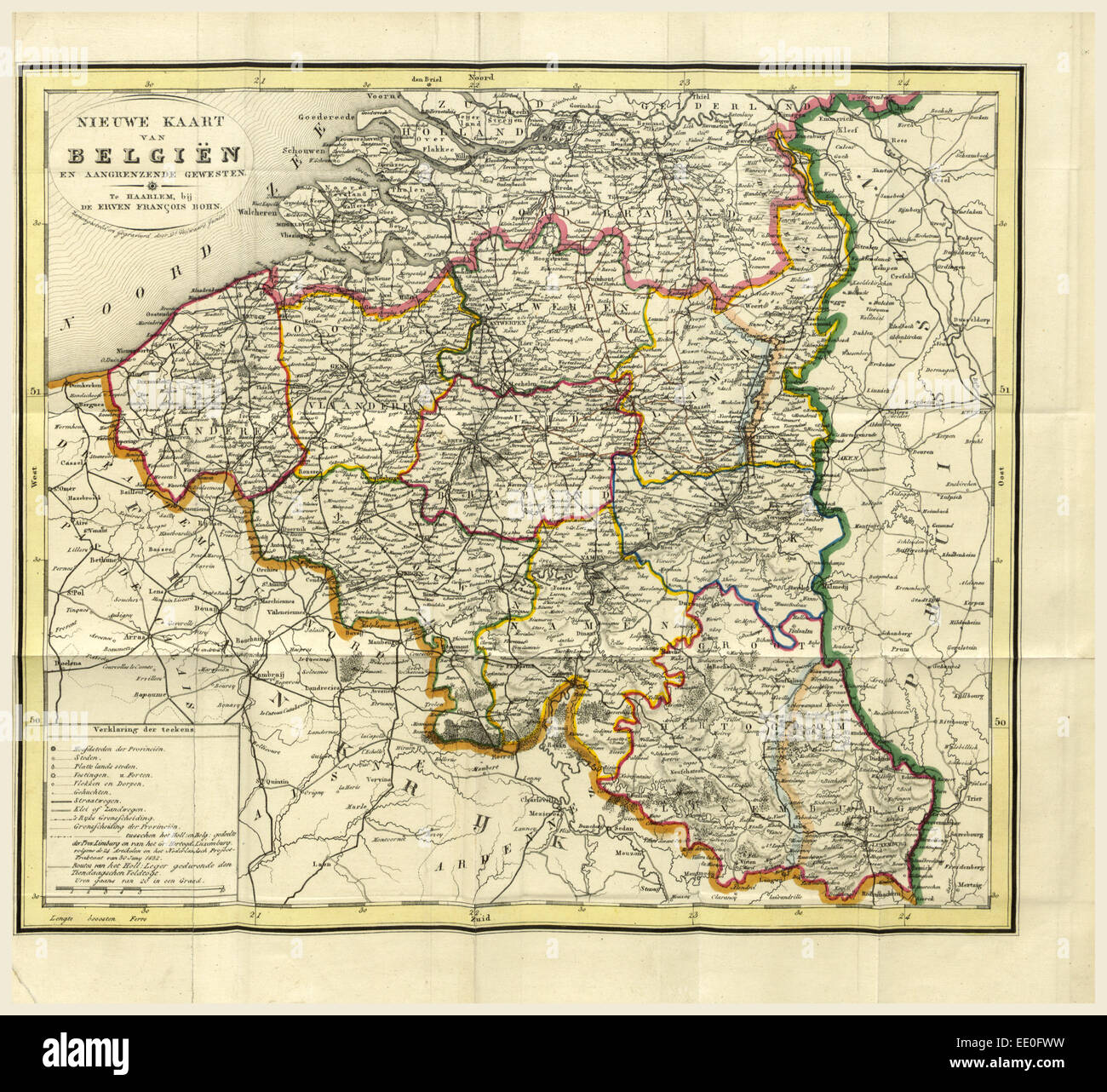 Map Belgium, 19th century Stock Photo