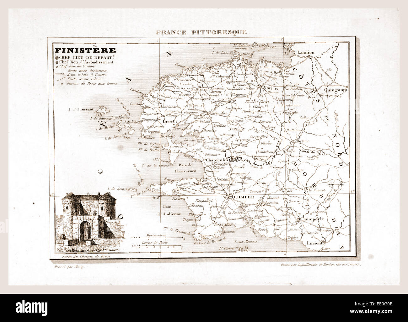 France pittoresque, Finistere, map, 19th century engraving Stock Photo ...