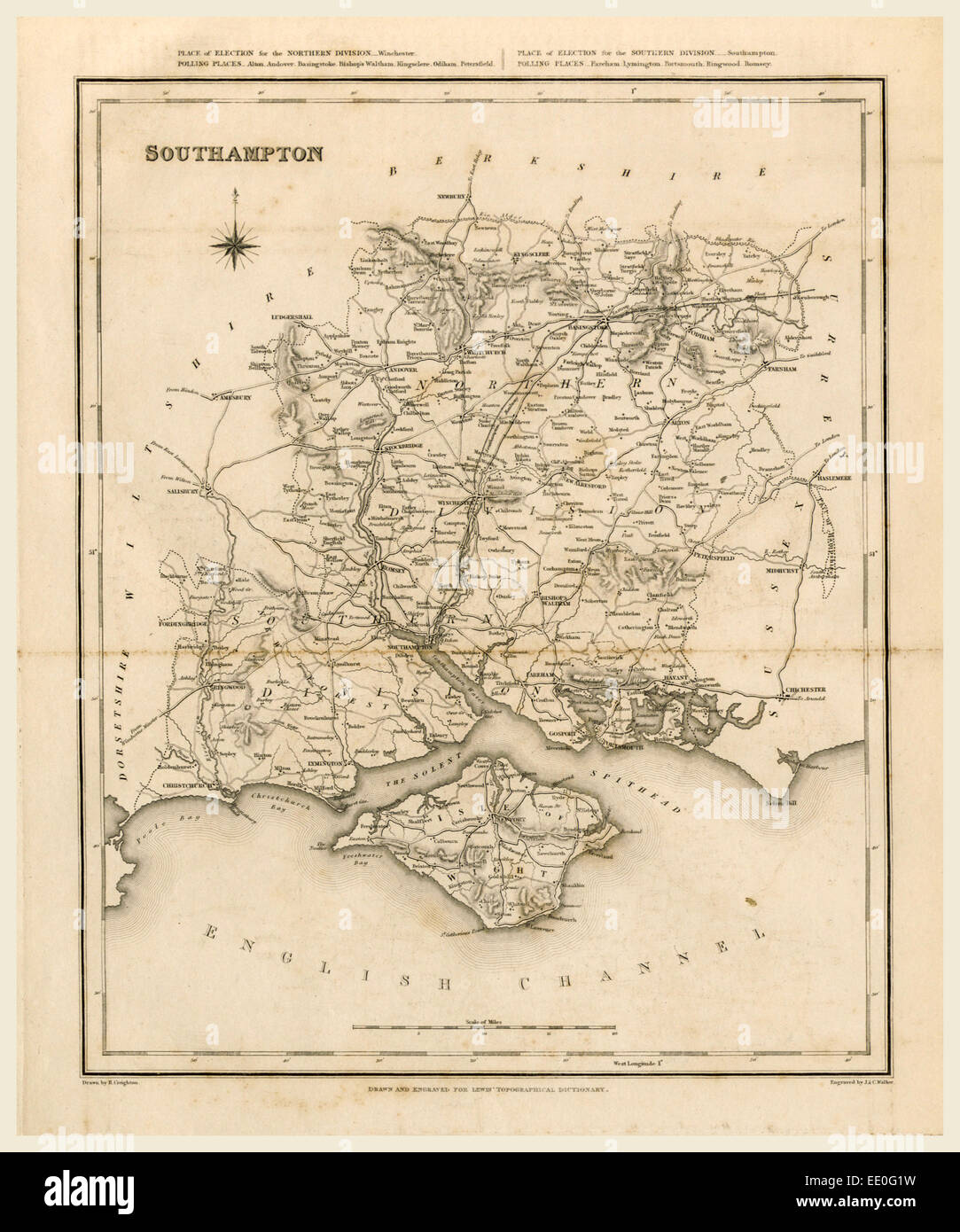 Map Southampton, 19th century engraving Stock Photo