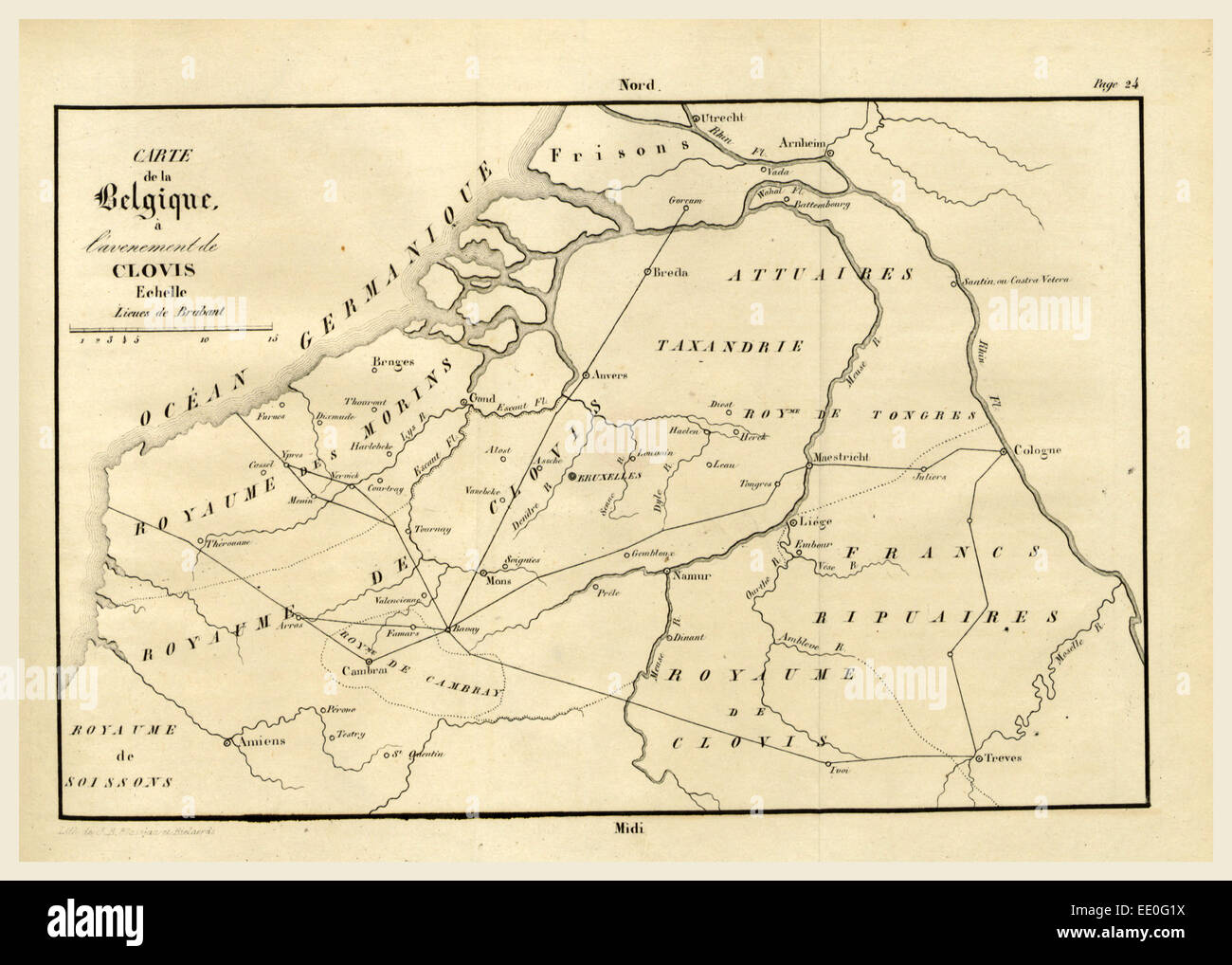 Map of Belgium, 19th century engraving Stock Photo