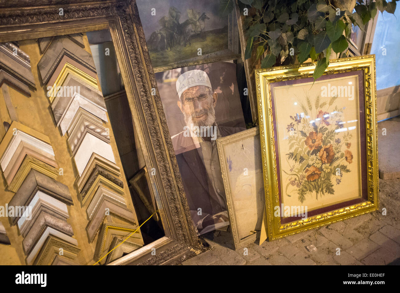 A display of picture frames outside a shop in Old Town Doha, Qatar
