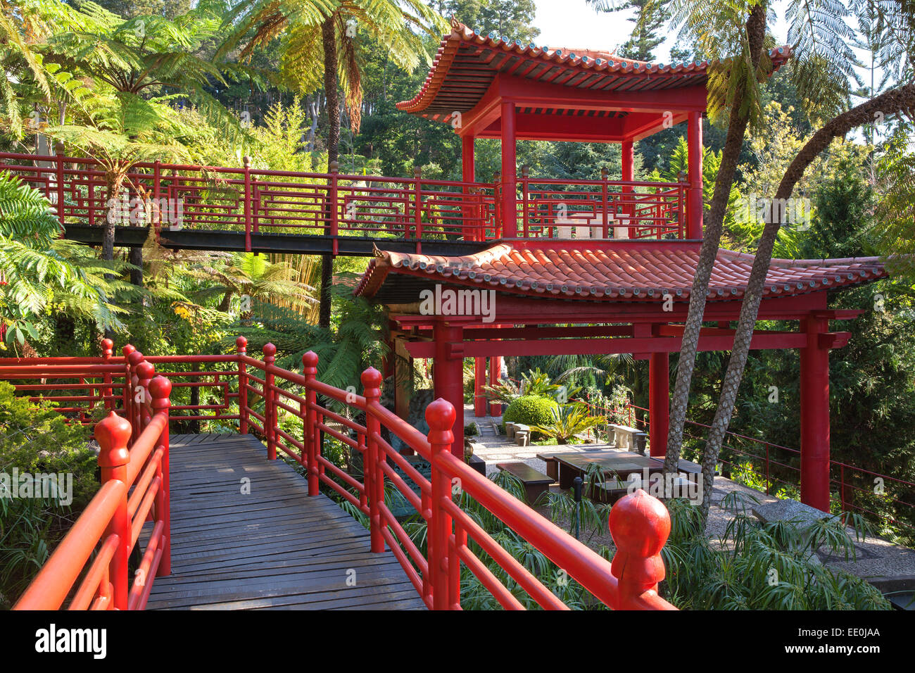Oriental elevated walkway - Monte Palace Tropical Gardens, Funchal Stock Photo