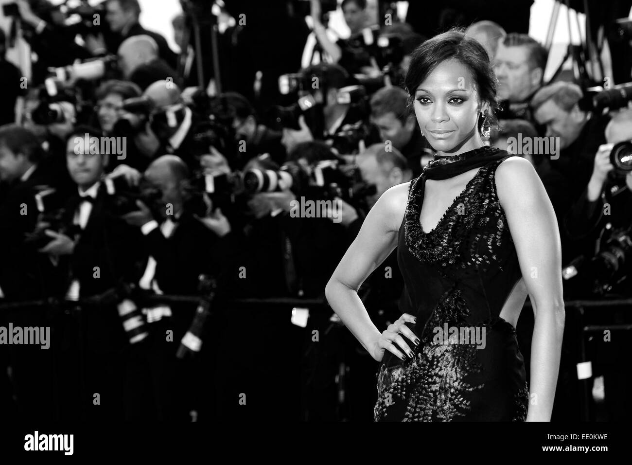 CANNES, FRANCE - MAY 15: Zoe Saldana attends the 'Mr Turner' premiere during the 67th Annual Cannes Film Festival on May 15, 201 Stock Photo