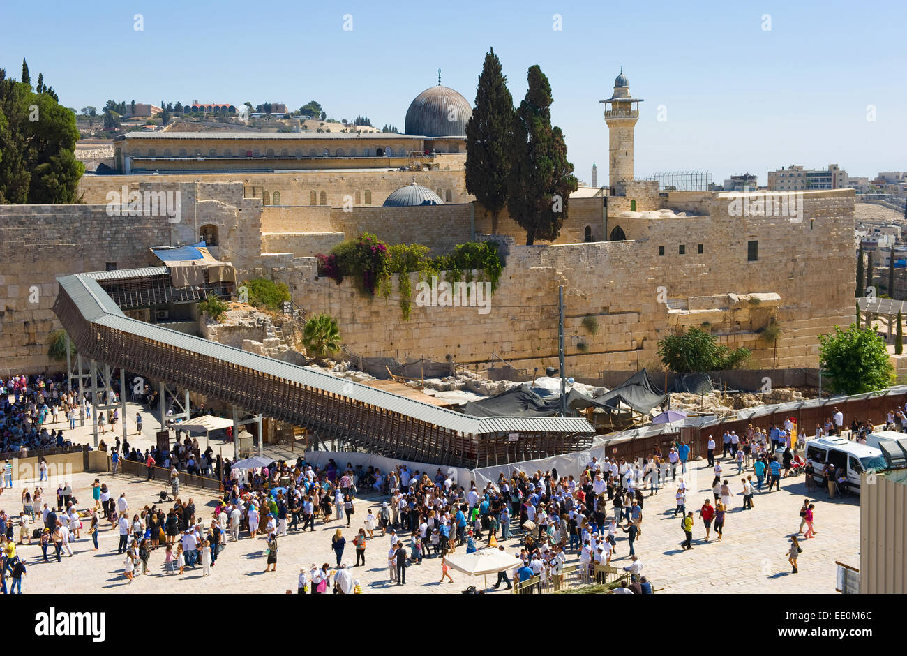 JERUSALEM, ISRAEL - OCT 06, 2014: 'The Mugrabi entrance' is the only entrance for non-muslims to visit the temple mount. On the Stock Photo