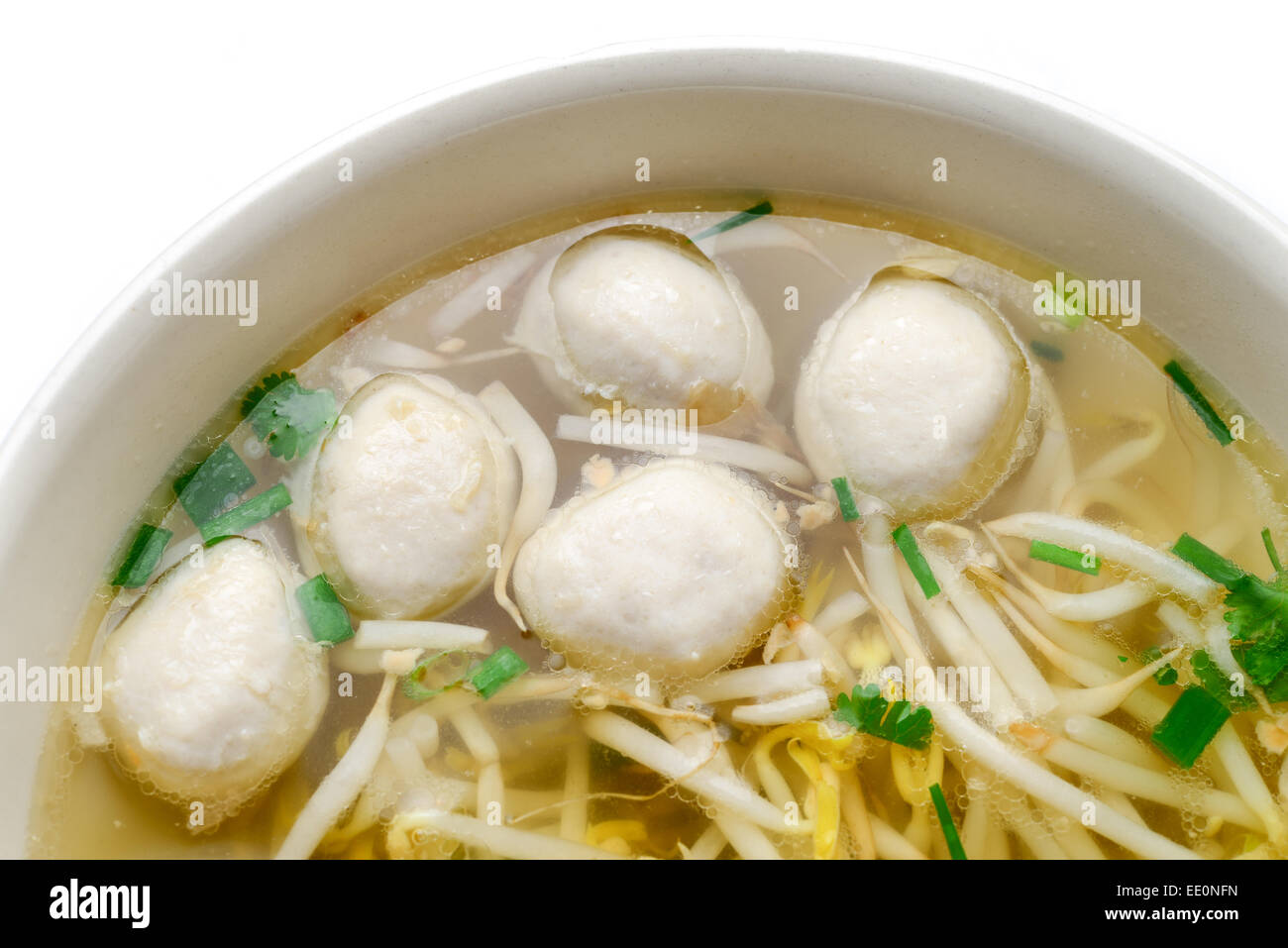 noodles soup with meat ball, bean sprouts Stock Photo