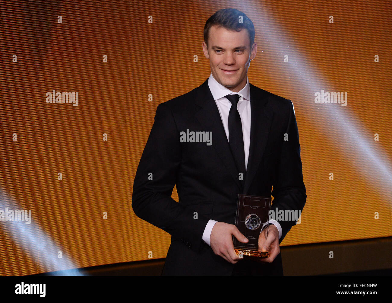 Zurich, Switzerland. 12th Jan, 2015. Manuel Neuer of Germany, one of the  nominees for the FIFA Ballon d'Or 2014 award, on stage at the FIFA Ballon d'Or  2014 gala held at the
