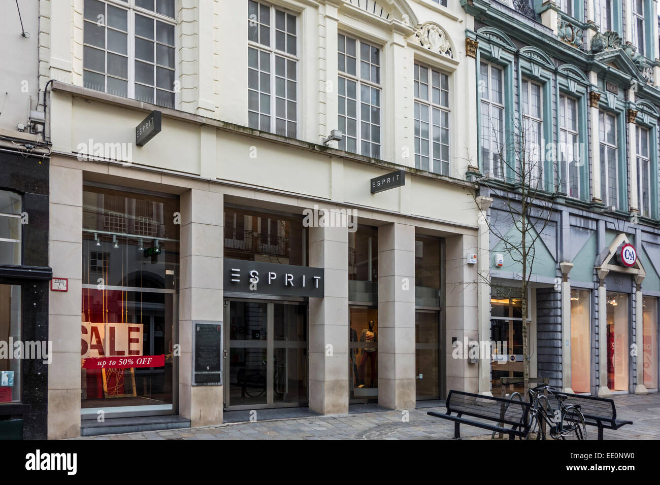 Retail store Esprit in the Veldstraat, Ghent, Belgium where American diplomats stayed and location of the 1814 Treaty of Ghent Stock Photo