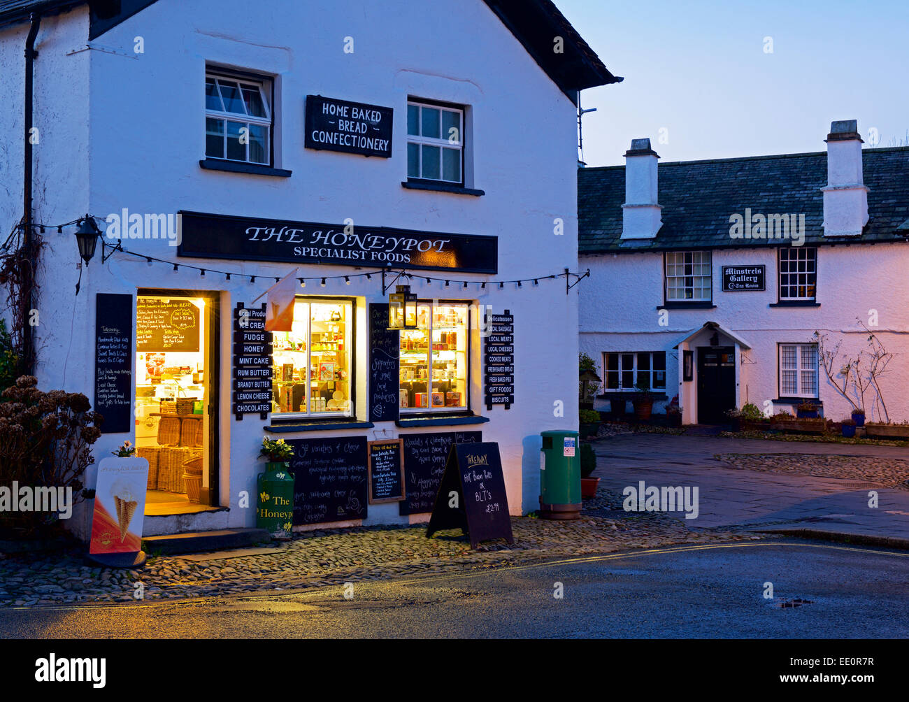 The Honeypot food shop & delicatessen, Hawkshead, Lake District National Park, Cumbria, England UK Stock Photo