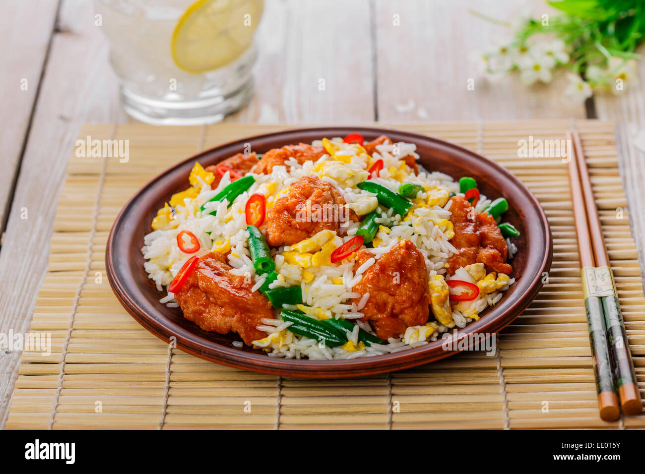 fried rice with egg and chicken Stock Photo - Alamy