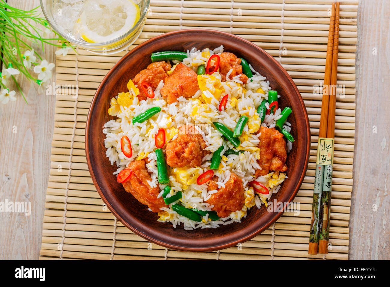 fried rice with egg and chicken Stock Photo - Alamy