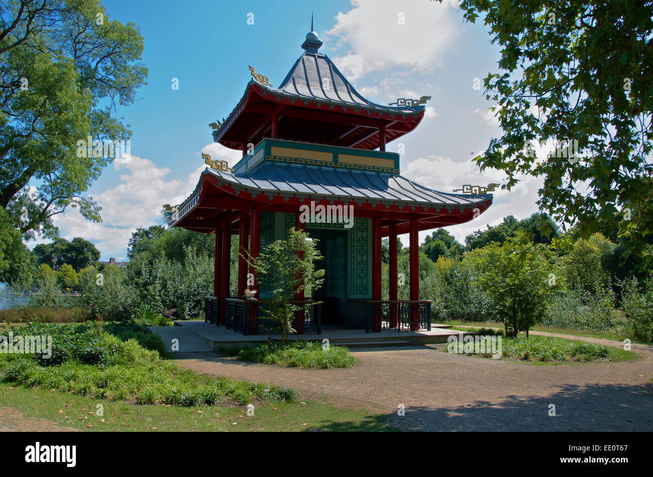 Chinese pagoda in Victoria Park, Mile End, London Stock Photo