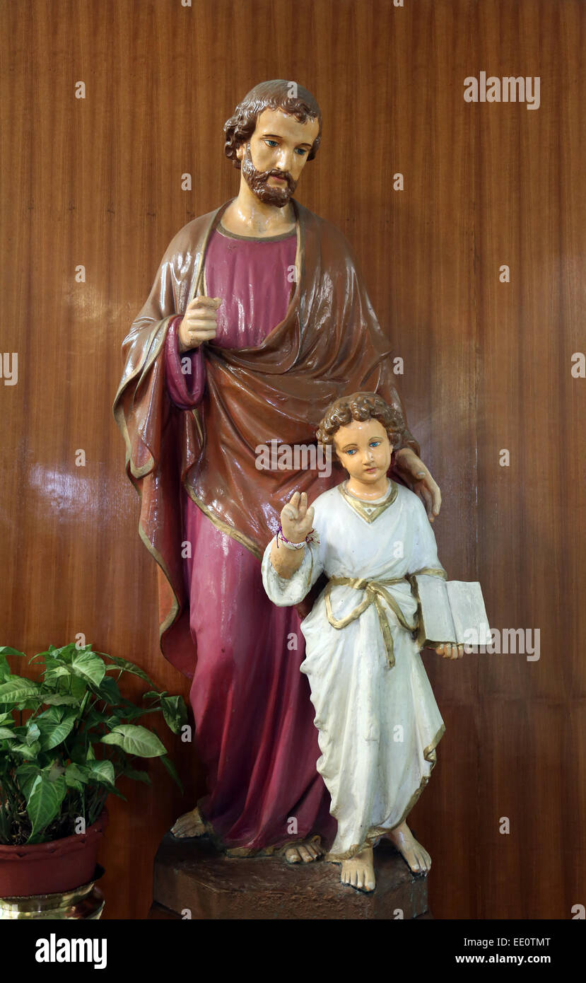 Saint Joseph with child Jesus, Church in Loreto Convent in Kolkata, India Stock Photo