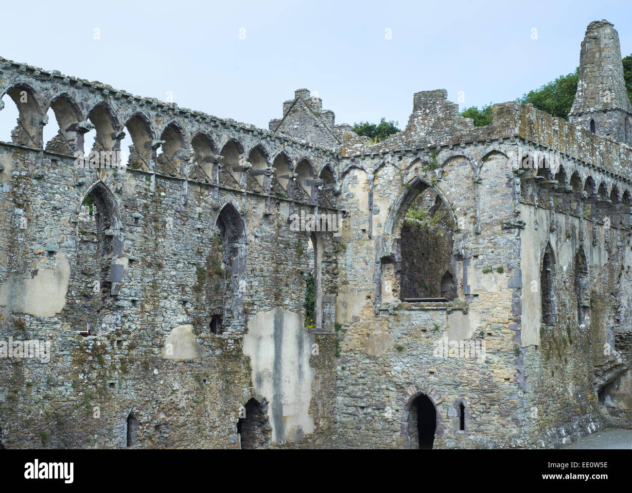 The ruins of St Davids Bishops Palace located adjacent to St Davids Cathedral in the city of St Davids, Wales Stock Photo
