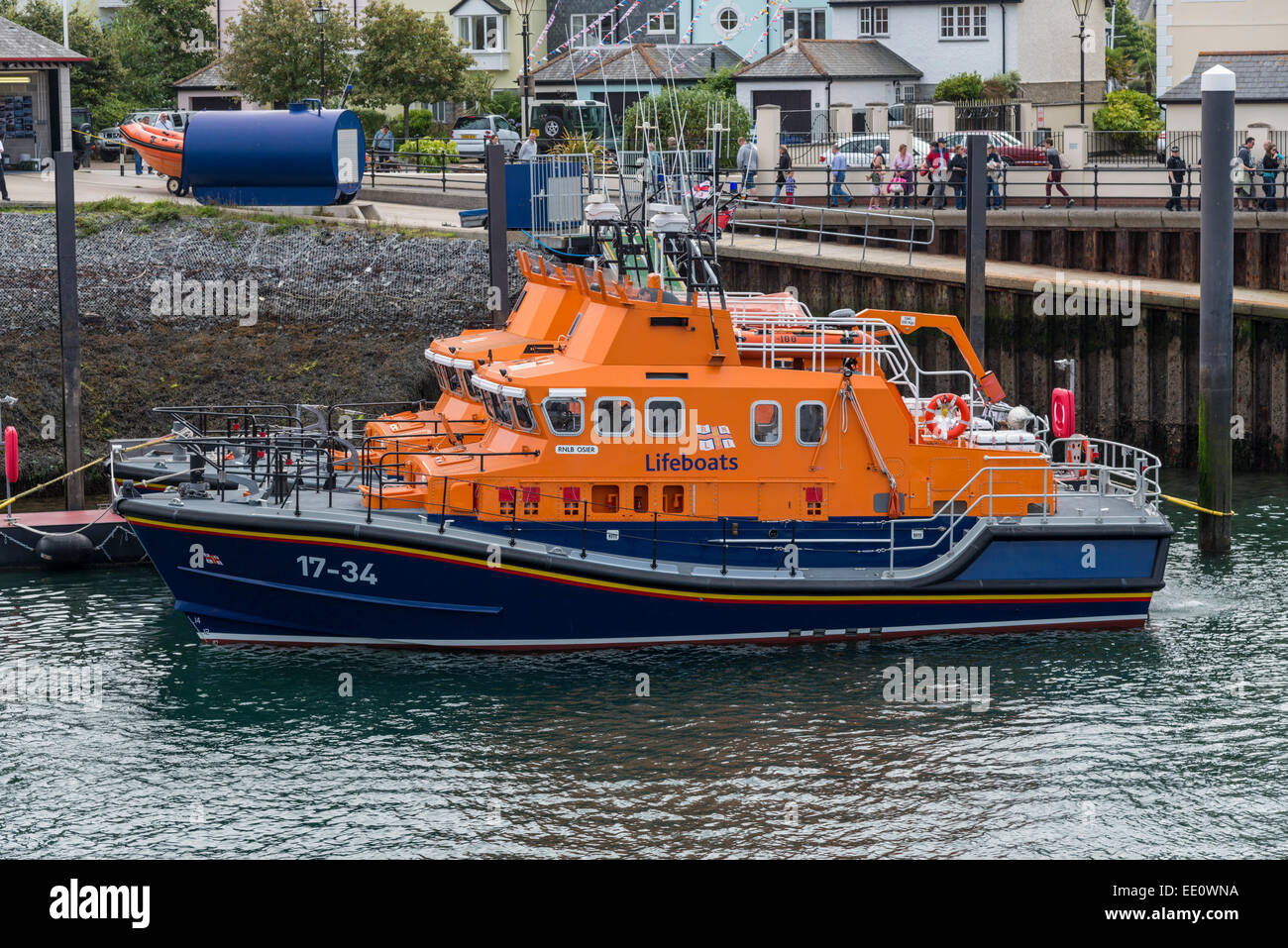 RNLI lifeboats moored in Falmouth Harbor during the 2014 Tall Ships regatta - EDITORIAL USE ONLY Stock Photo
