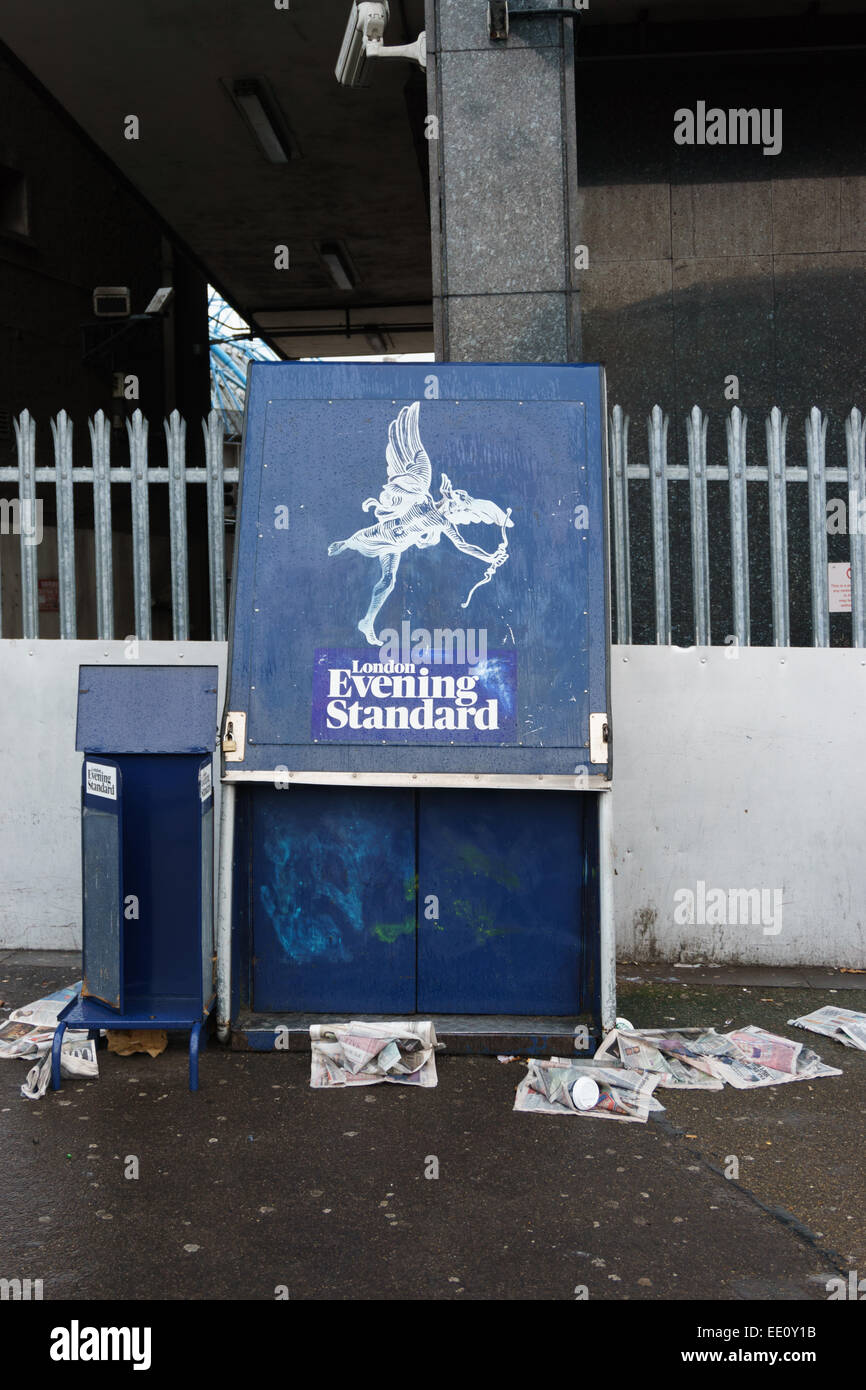 Litter surrounding the London Evening Standard newspaper stand at
