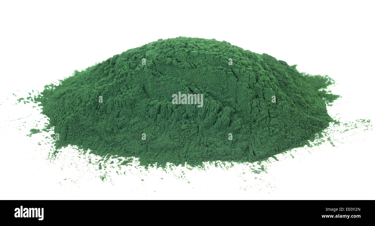 Spirulina powder algae isolated on white background Stock Photo