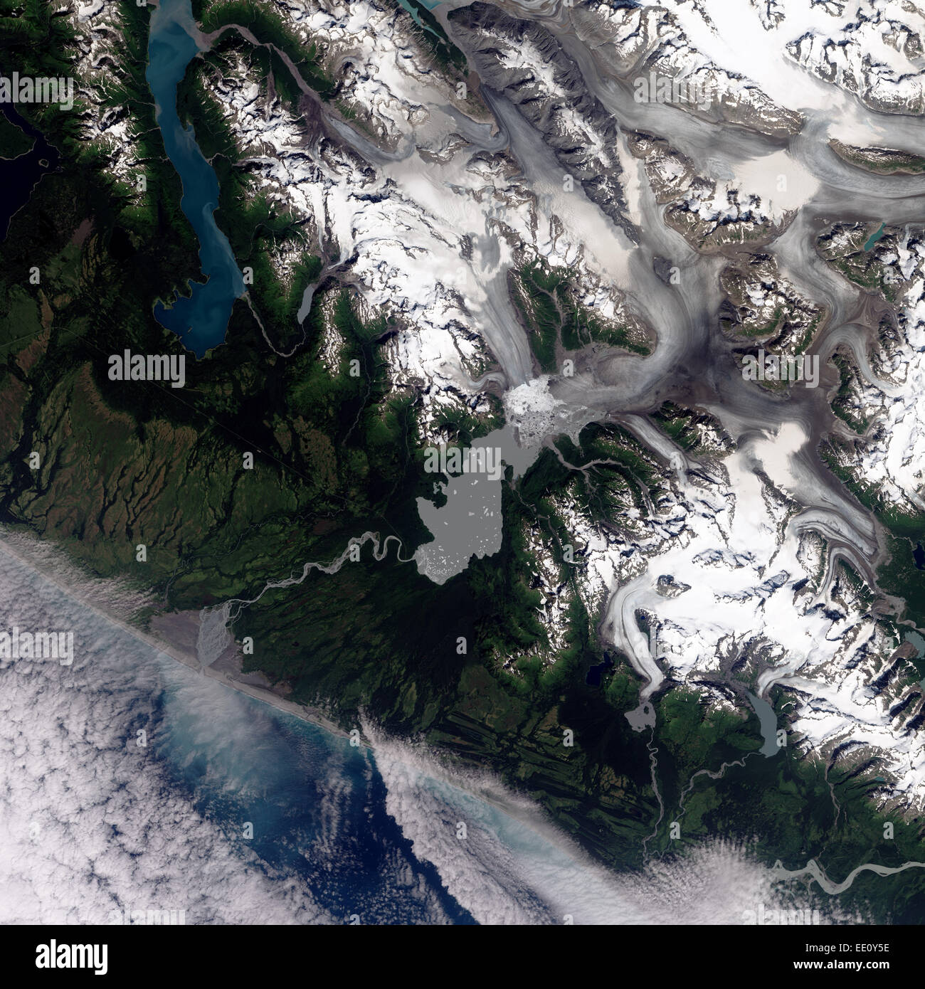 Yakutat Glacier, Brabazon Range, Southern Alaska, seen from space Stock Photo