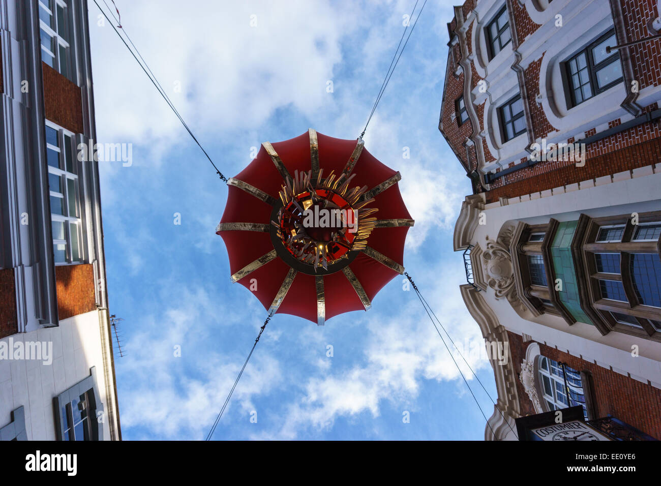 A view from underneath a Chinese Lantern in Chinatown, London Stock Photo