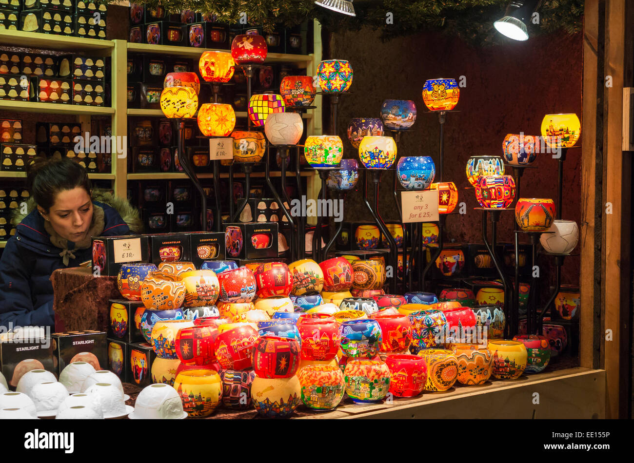 Stall selling colourful lights and candles at the Southbank Centre Winter  Festival and Christmas Market, London, UK Stock Photo - Alamy