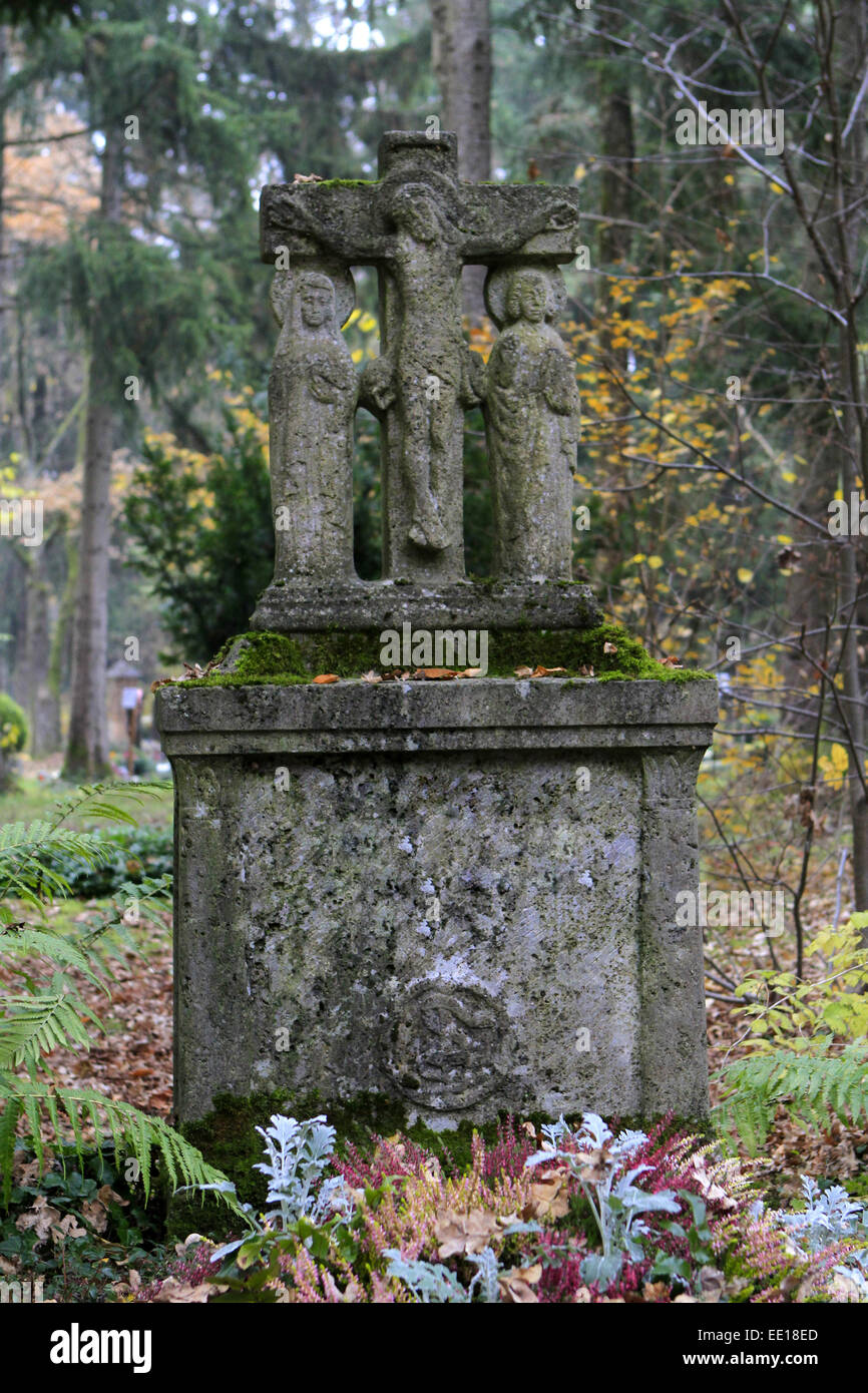 Geschmuecktes Grab auf einem Friedhof an Allerheiligen Stock Photo