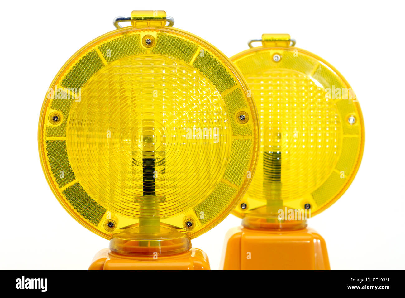 Gelbe Warnlampen, Baustellenabsicherung Stock Photo
