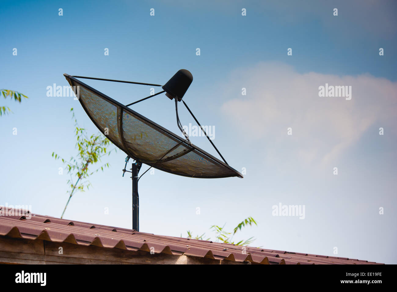 Big Black Satellite Dish on the roof Stock Photo