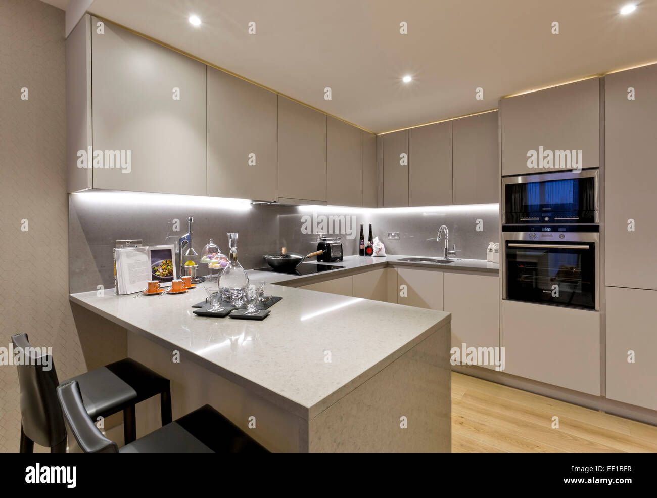 London Dock E1 Apartments Marketing Suite, London, United Kingdom. Architect: n/a, 2014. Kitchen. Stock Photo