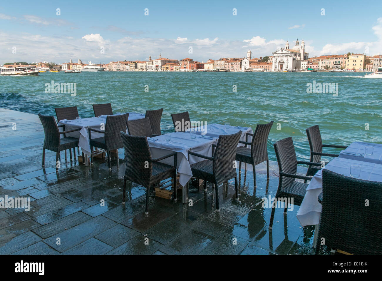 Dorsoduro district seen from a restaurant terrace on Giudecca island, Venice, Veneto, Italy Stock Photo