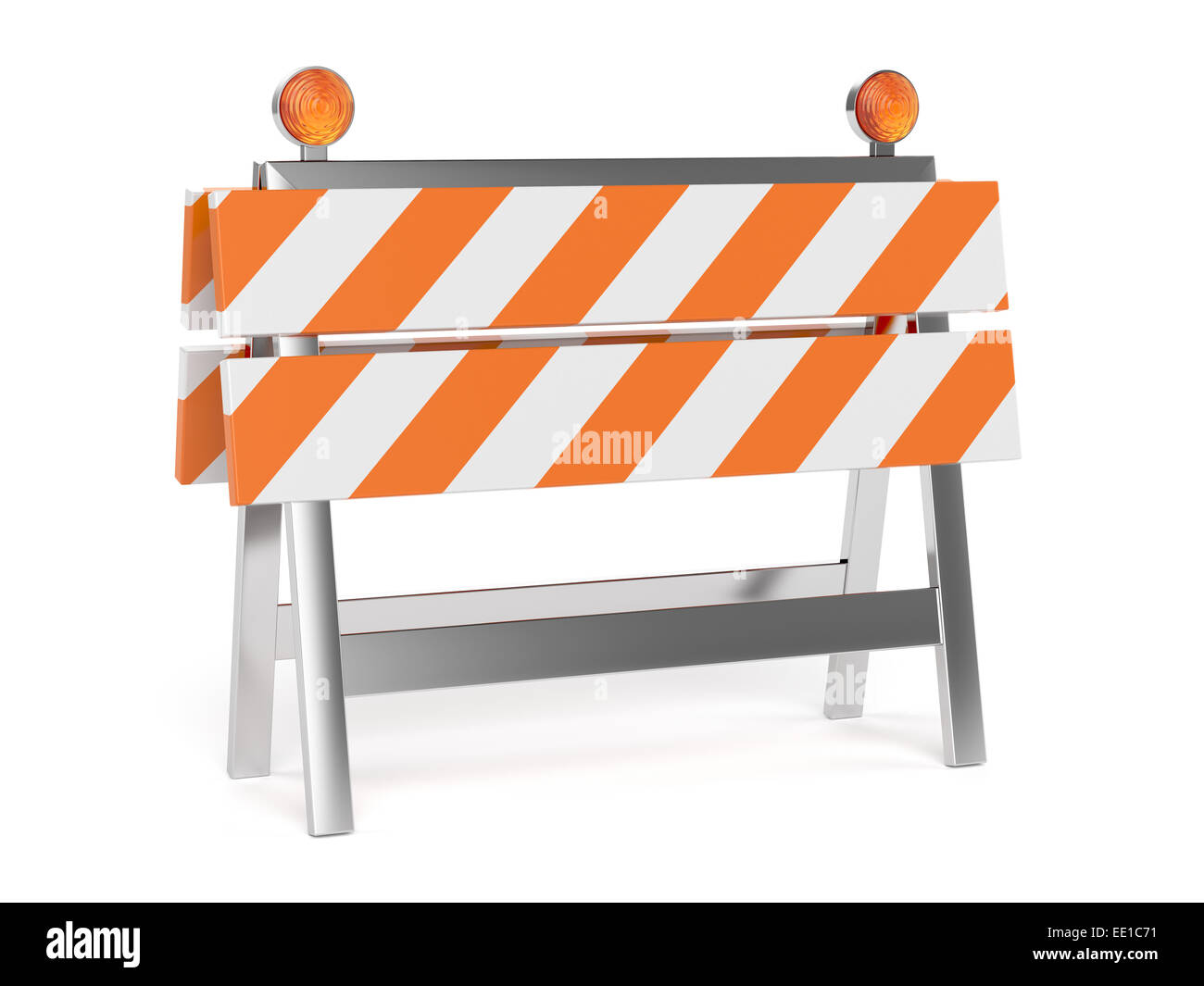 3d render of under construction barrier with road cones. Isolated on white background Stock Photo