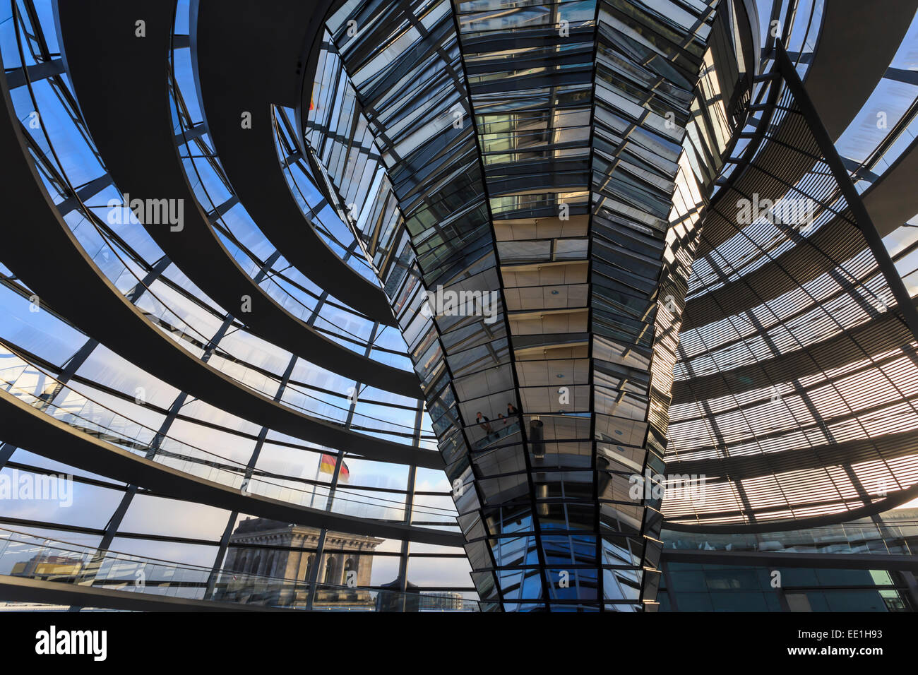 Reichstag dome interior with reflected visitors, early morning, Mitte, Berlin, Germany, Europe Stock Photo