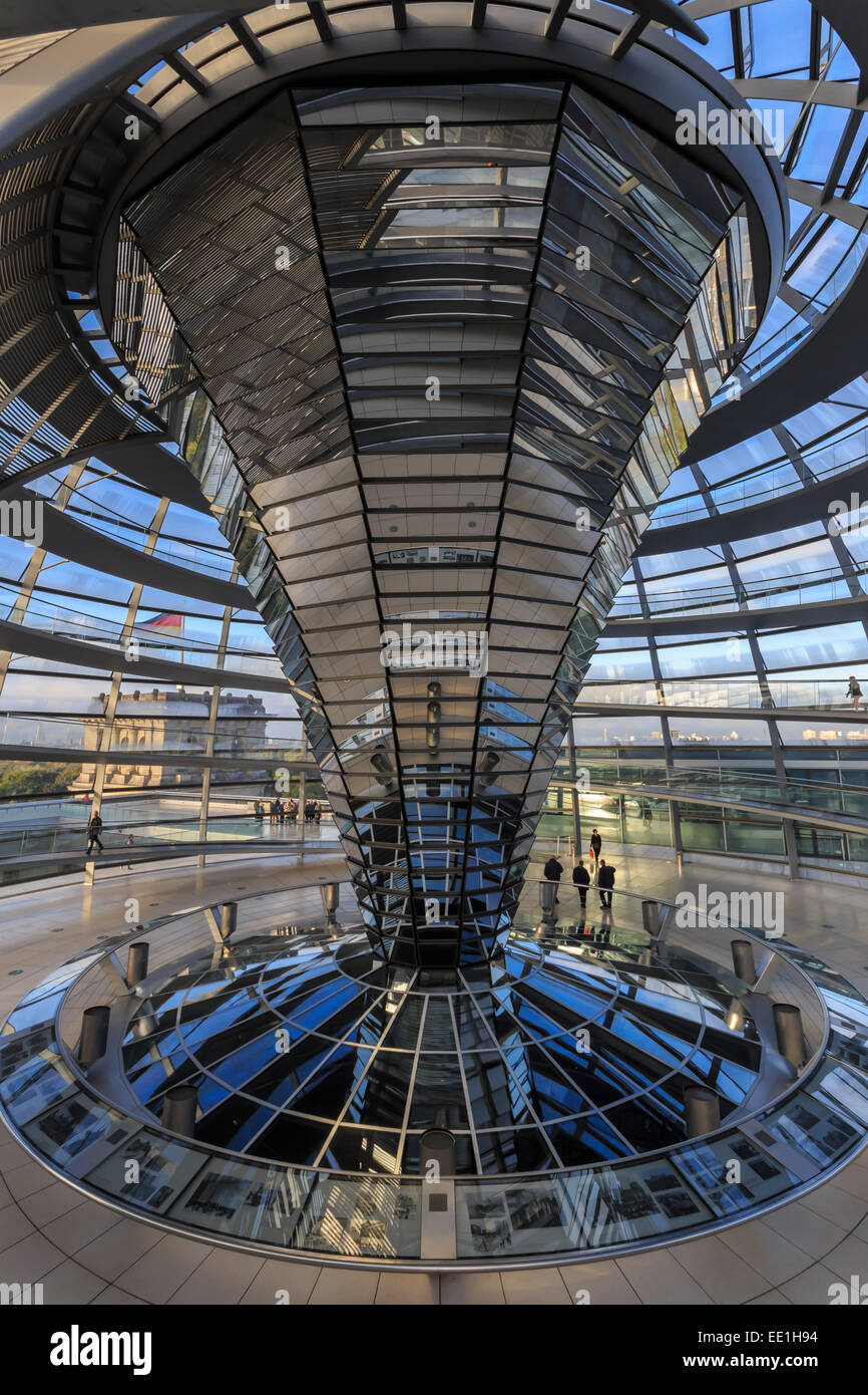 First visitors of the day viewed from the dome interior, Reichstag, early morning, Mitte, Berlin, Germany, Europe Stock Photo