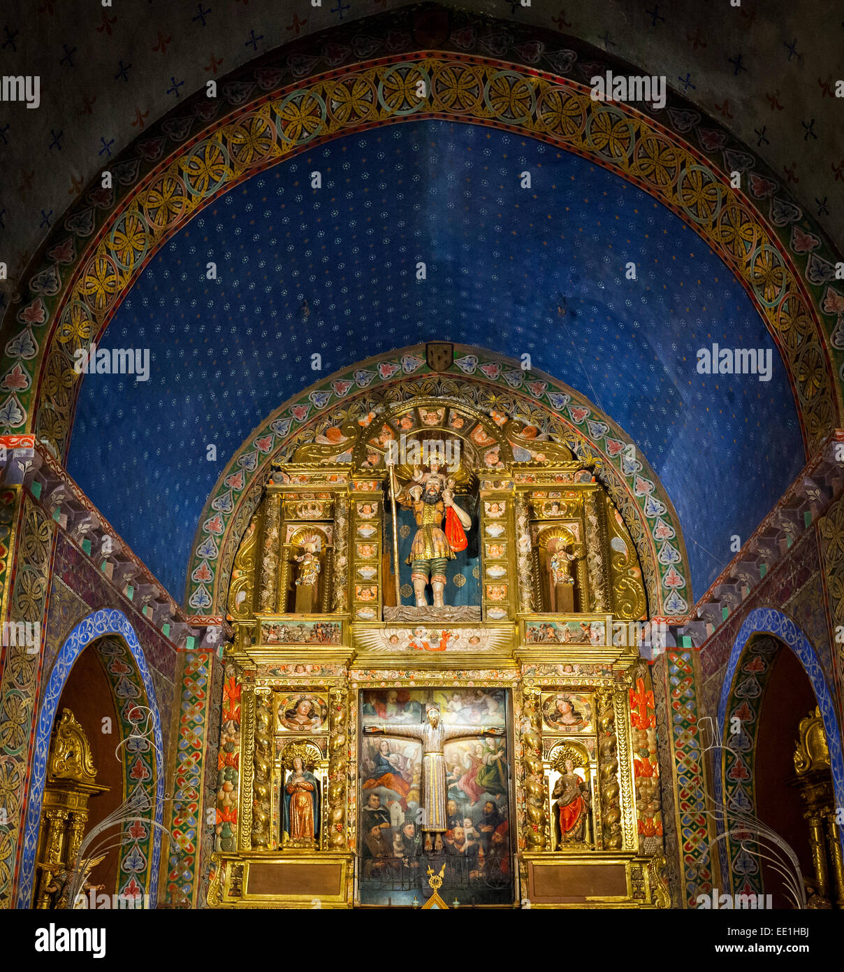 Interior of Parish church of Sant Cristofor, Beget, Catalonia, Spain, Europe Stock Photo