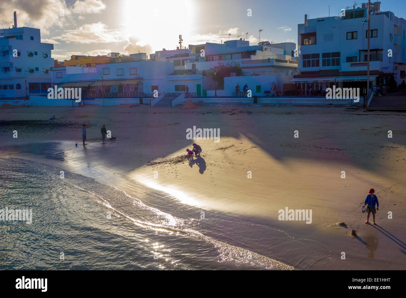 Corralejo town beach "back lit"  Canary islands Spain Stock Photo