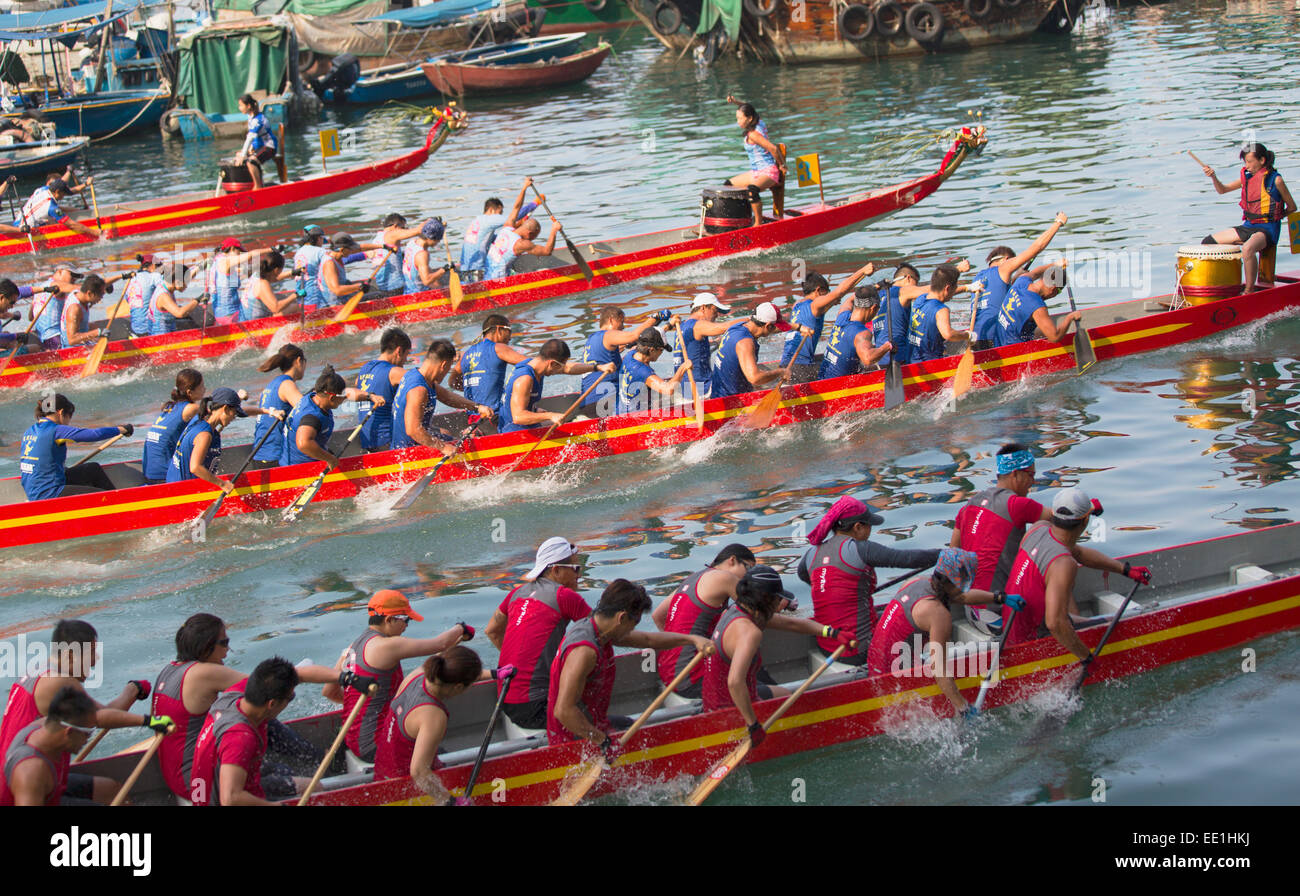 Dragon boat race, Shau Kei Wan, Hong Kong Island, Hong Kong, China, Asia Stock Photo