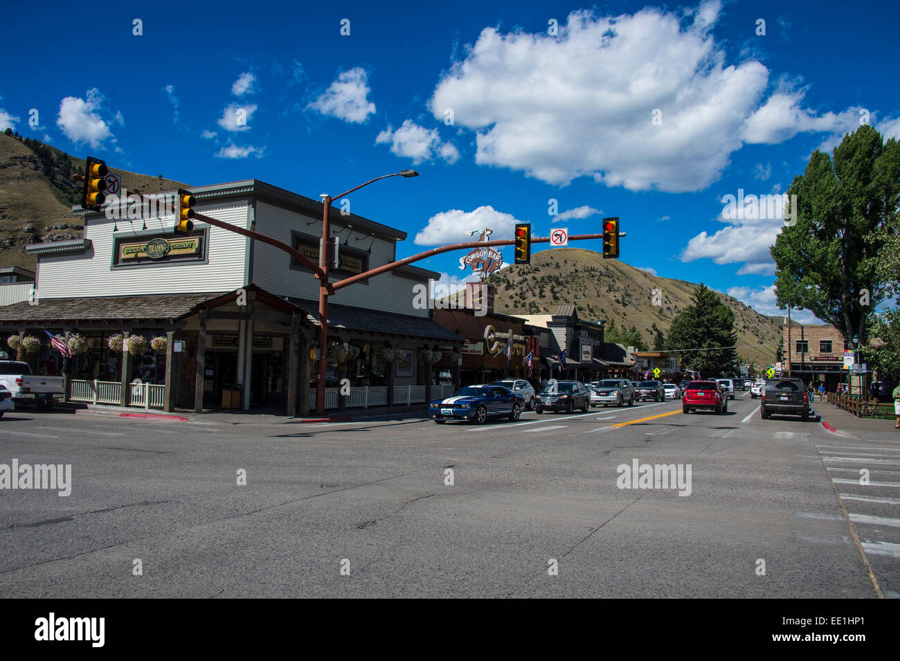 The town center of Jackson Hole, Wyoming, United States of America, North America Stock Photo