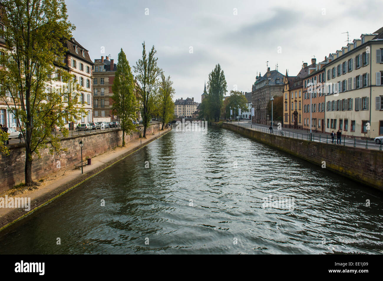 Houses along the Ill River, Strasbourg, Alsace, France, Europe Stock Photo