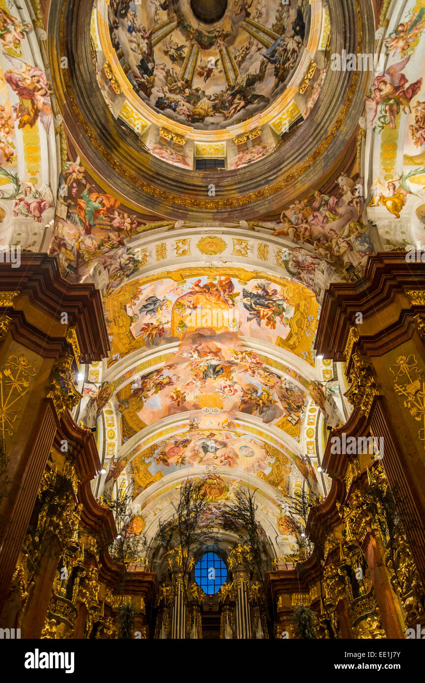 Frescoed ceiling of the church, Melk Abbey, Benedictine abbey, Melk, Wachau Cultural Landscape, UNESCO, Danube, Wachau, Austria Stock Photo