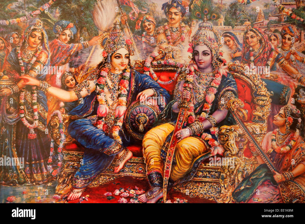 Picture of Radha and Krishna displayed in an ISKCON temple, Sarcelles, Seine St. Denis, France, Europe Stock Photo