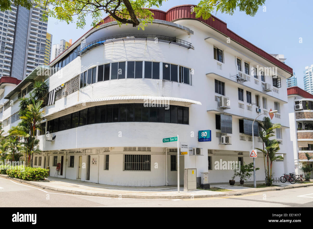Streamline Moderne architectural style buildings in the Tiong Bahru Estate, Singapore Stock Photo