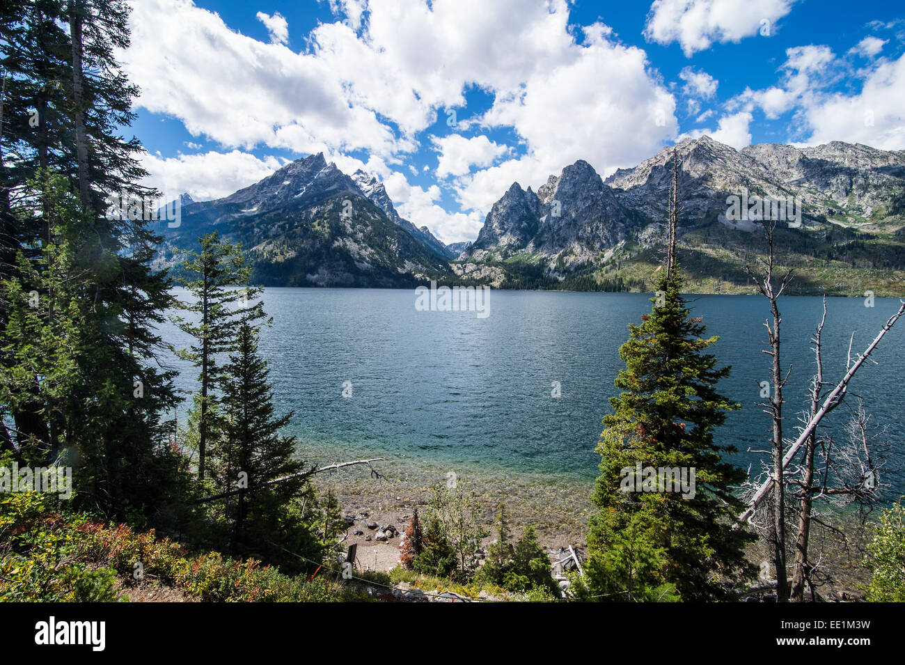 Jenny Lake in front of the Teton range in the Grand Teton National Park, Wyoming, United States of America, North America Stock Photo