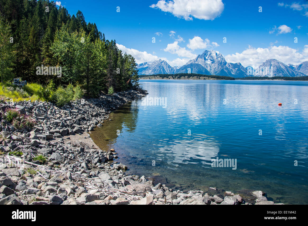 Jackson Lake in the Teton range in the Grand Teton National Park, Wyoming, United States of America, North America Stock Photo