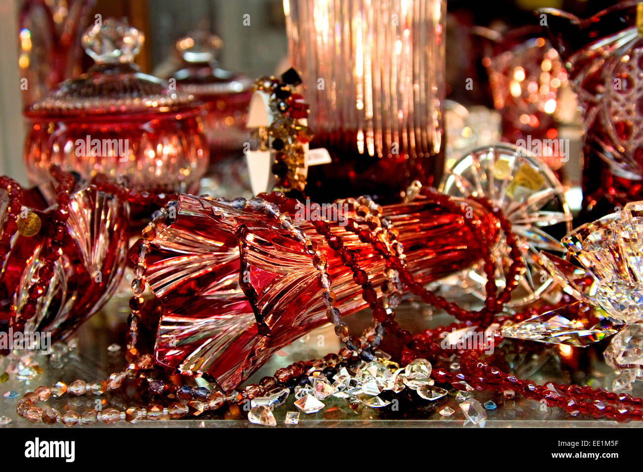 Prague, Czech Republic. Souvenir Bohemia Glass in shop window on