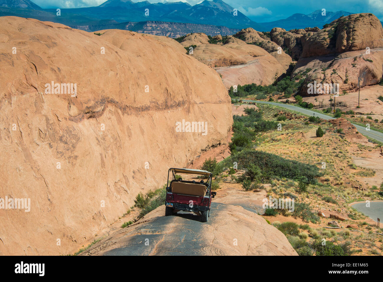 Hummer driving on the Slickrock trail, Moab, Utah, United States of America, North America Stock Photo
