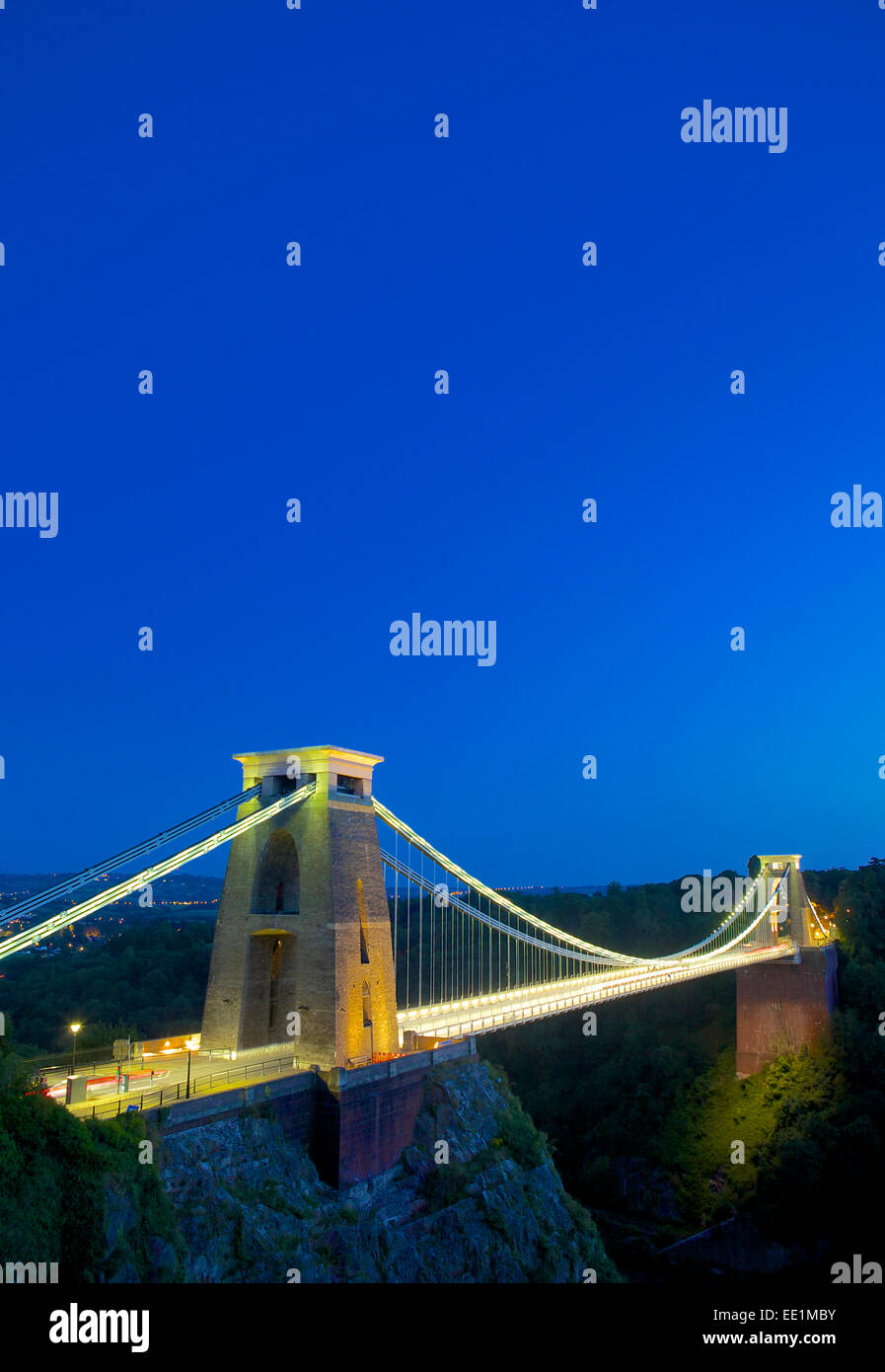 Clifton Suspension Bridge lit up at twilight, Bristol, England, United Kingdom, Europe Stock Photo