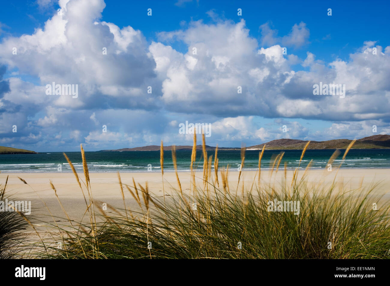A view looking out from Luskentyre Beach on the west coast of The Isle of Harris, Scotland. Stock Photo